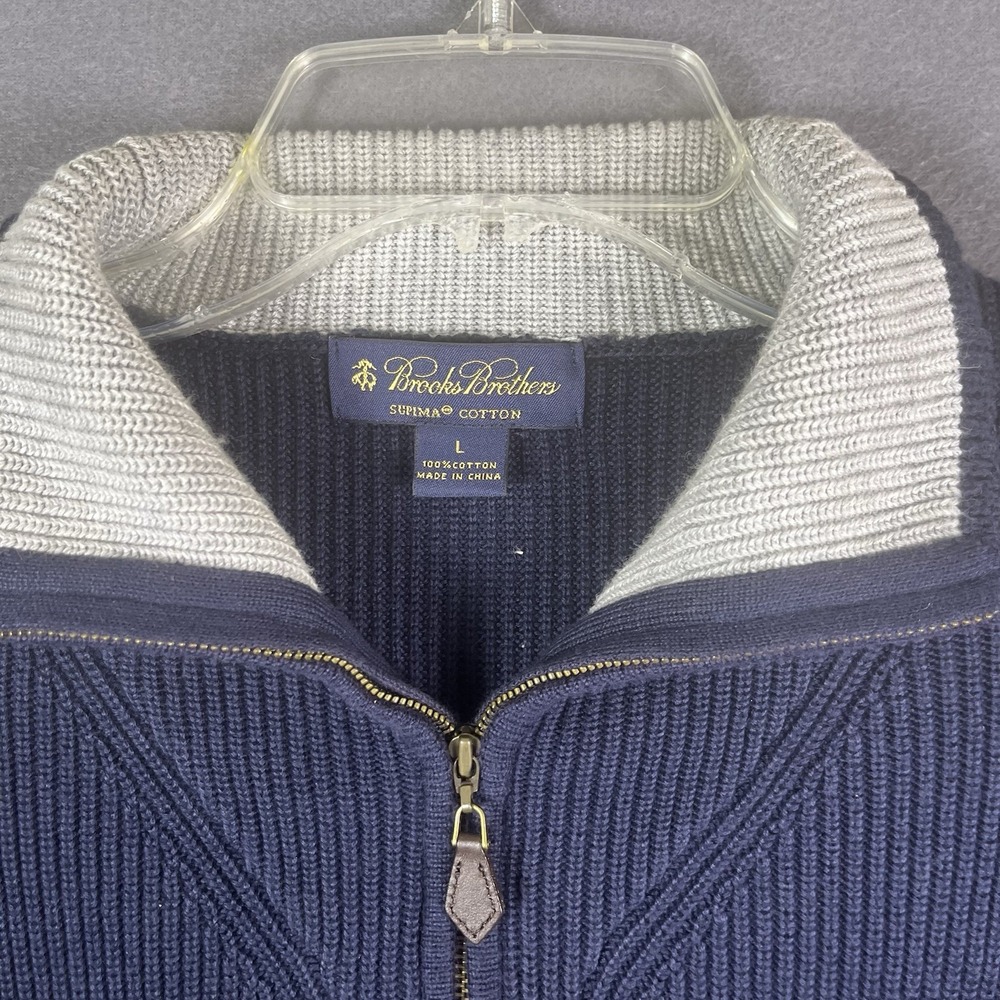 Brooks Brothers Blue Supima Cotton Knit 1/4 Zip Mock Neck Pullover Sweater L - Picture 3 of 6